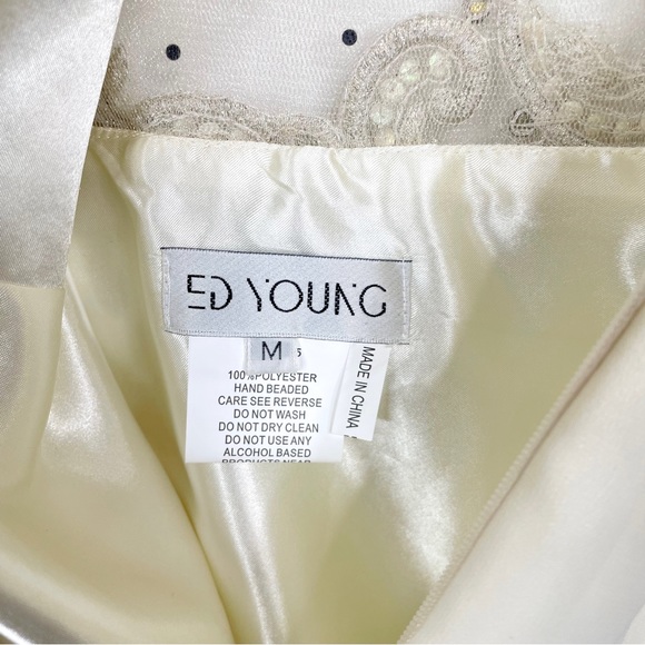 Ed Young NWT Illusion Back Chiffon Gown Evening Formal Dress Medium Ivory - Picture 9 of 17